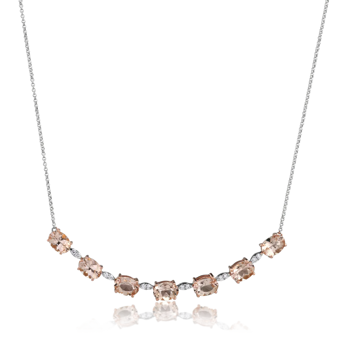 18K white gold necklace with 4.7ct morganite and 0.17ct diamonds