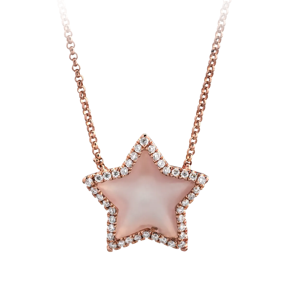 18K rose gold pendant necklace with pink moonstone of 2.1ct and diamonds of 0.23ct