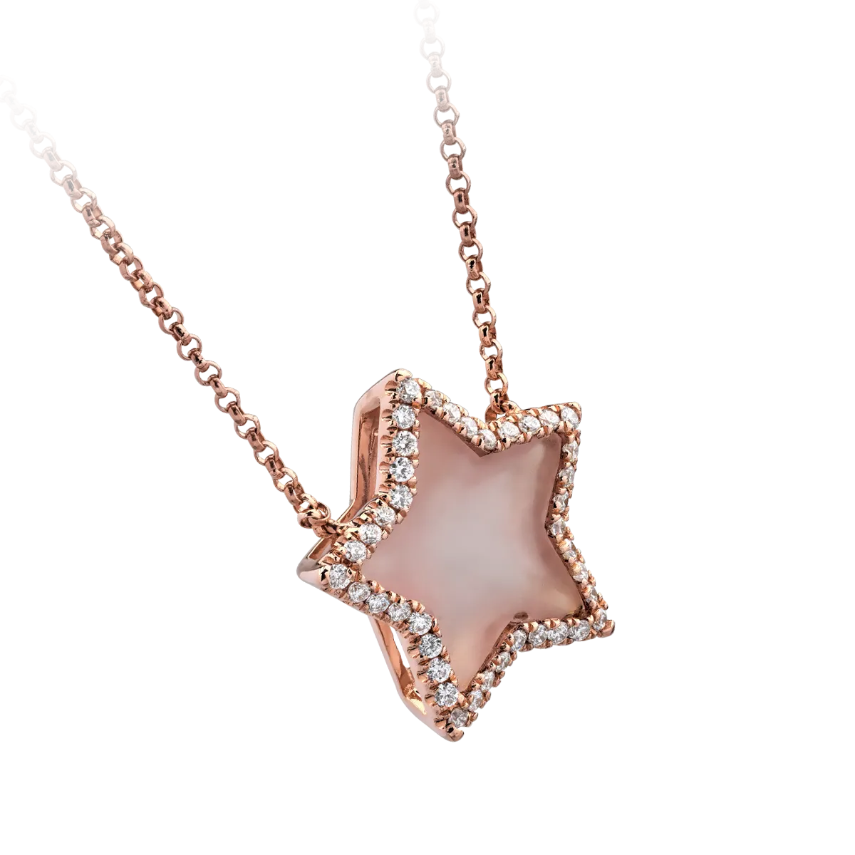 18K rose gold pendant necklace with pink moonstone of 2.1ct and diamonds of 0.23ct