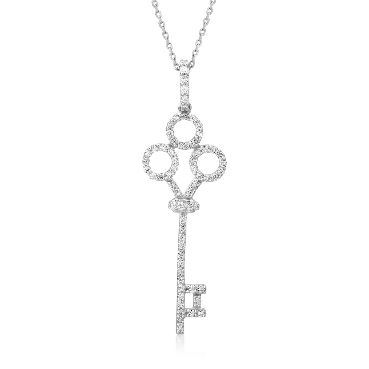 18K white gold key pendant chain with 0.18ct diamonds