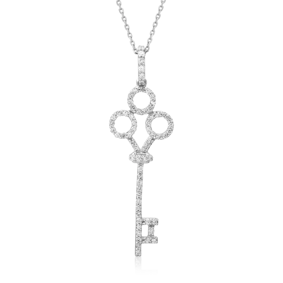 Nyaklánc kulcs medállal 18K-os fehér aranyból 0.18ct gyémánttal