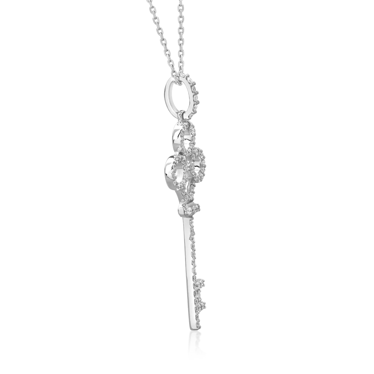 18K white gold key pendant chain with 0.18ct diamonds