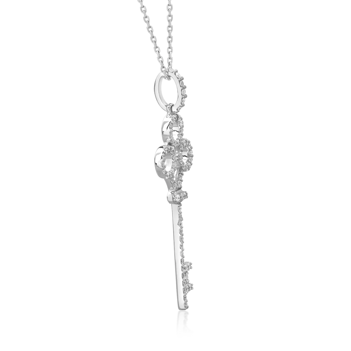 Lant cu pandantiv cheie din aur alb de 18K cu diamante de 0.18ct