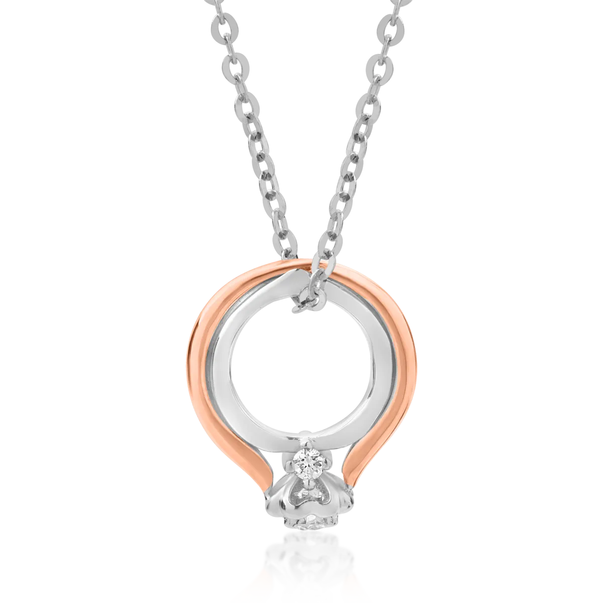 18K white-rose ring pandant necklace with diamonds on 0.059ct-117807