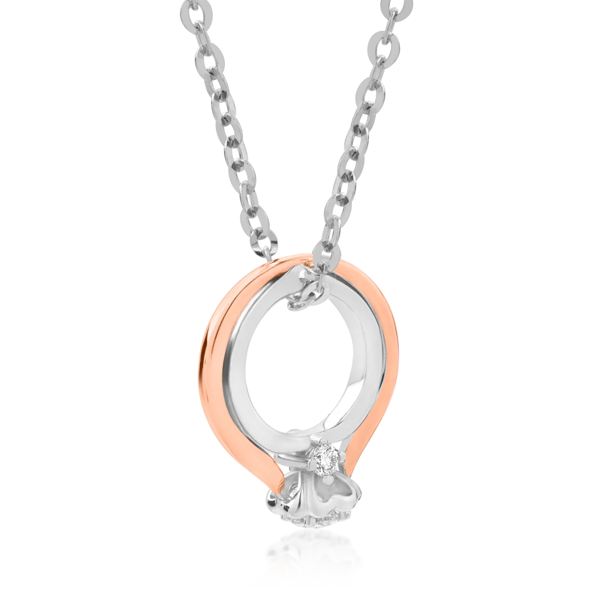 18K white-rose ring pandant necklace with diamonds on 0.059ct