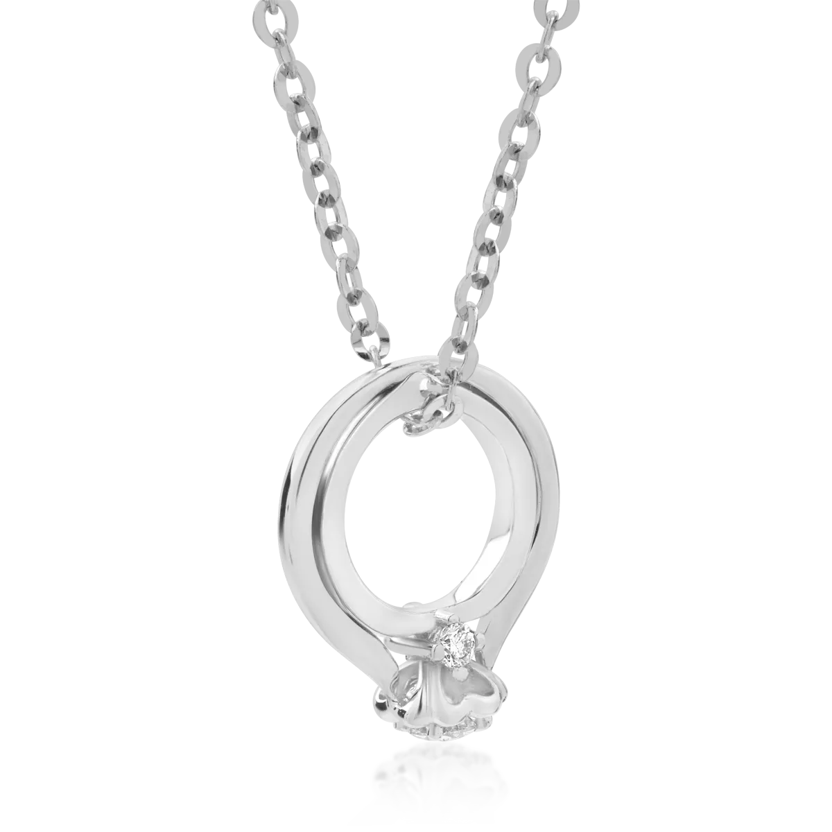 18K white gold ring pendant necklace with 0.06ct diamonds