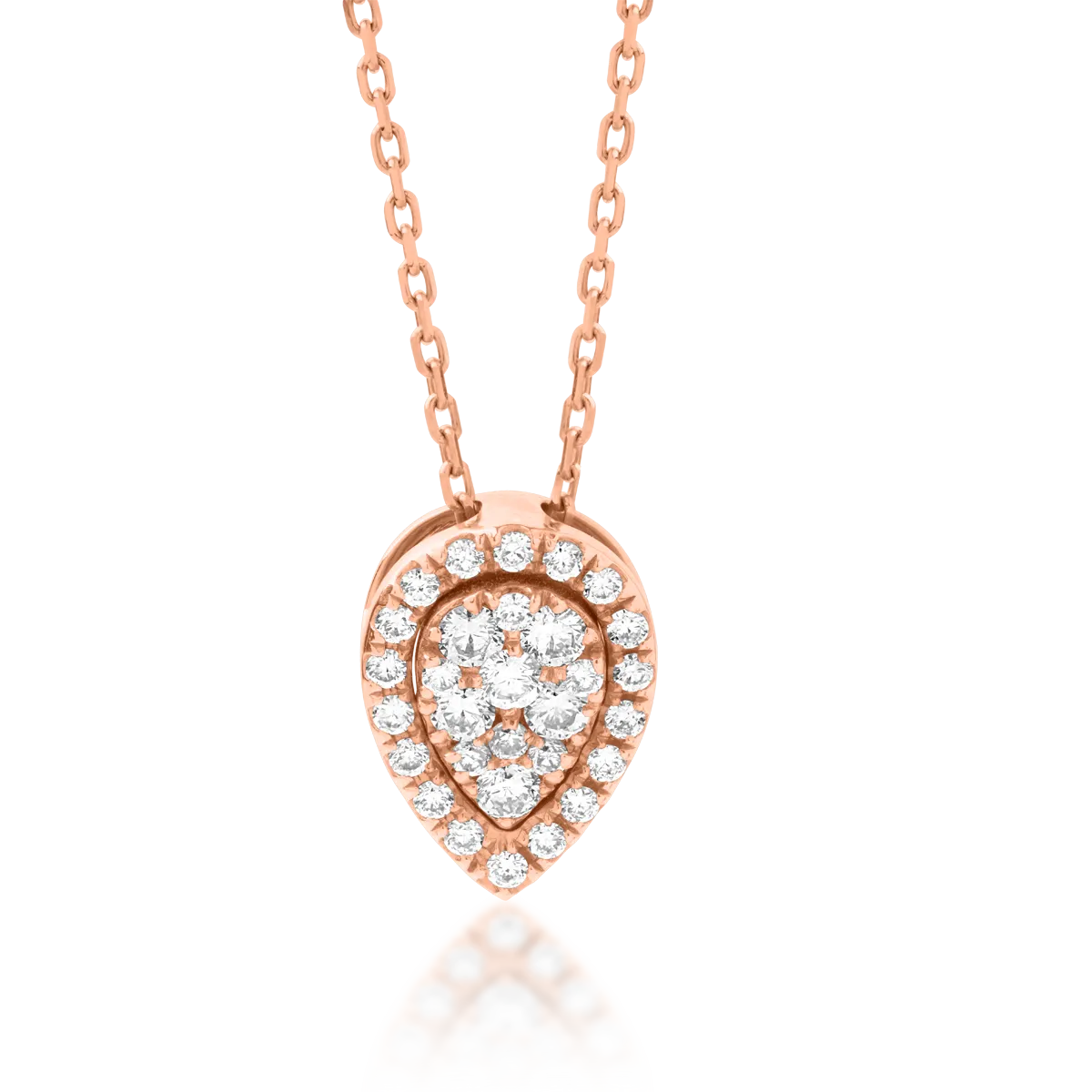Lant cu pandantiv lacrima din aur roz de 18K cu diamante de 0.292ct