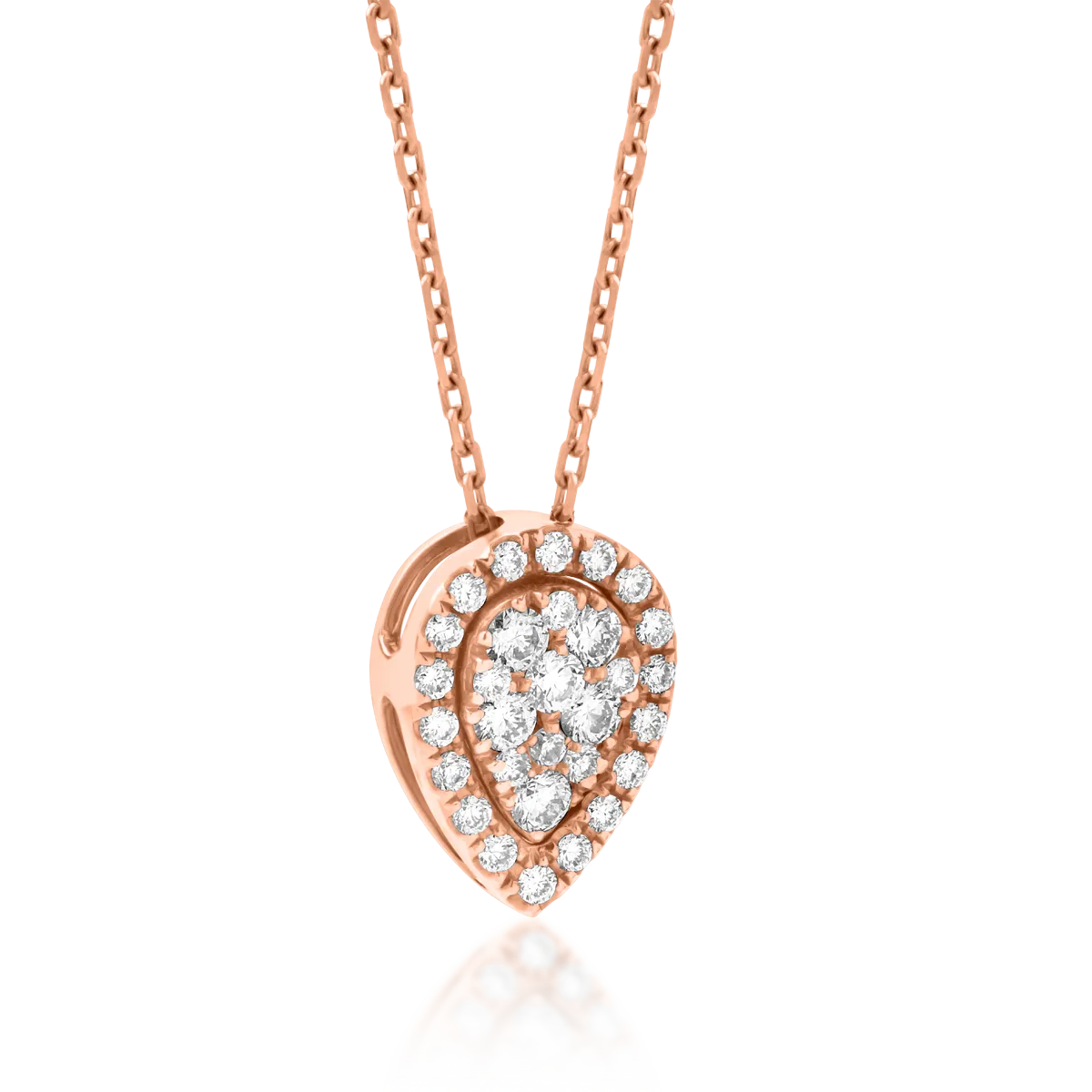 Lant cu pandantiv lacrima din aur roz de 18K cu diamante de 0.292ct