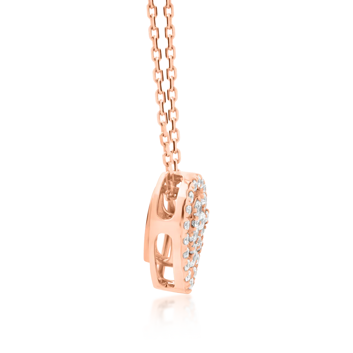 Lant cu pandantiv lacrima din aur roz de 18K cu diamante de 0.292ct