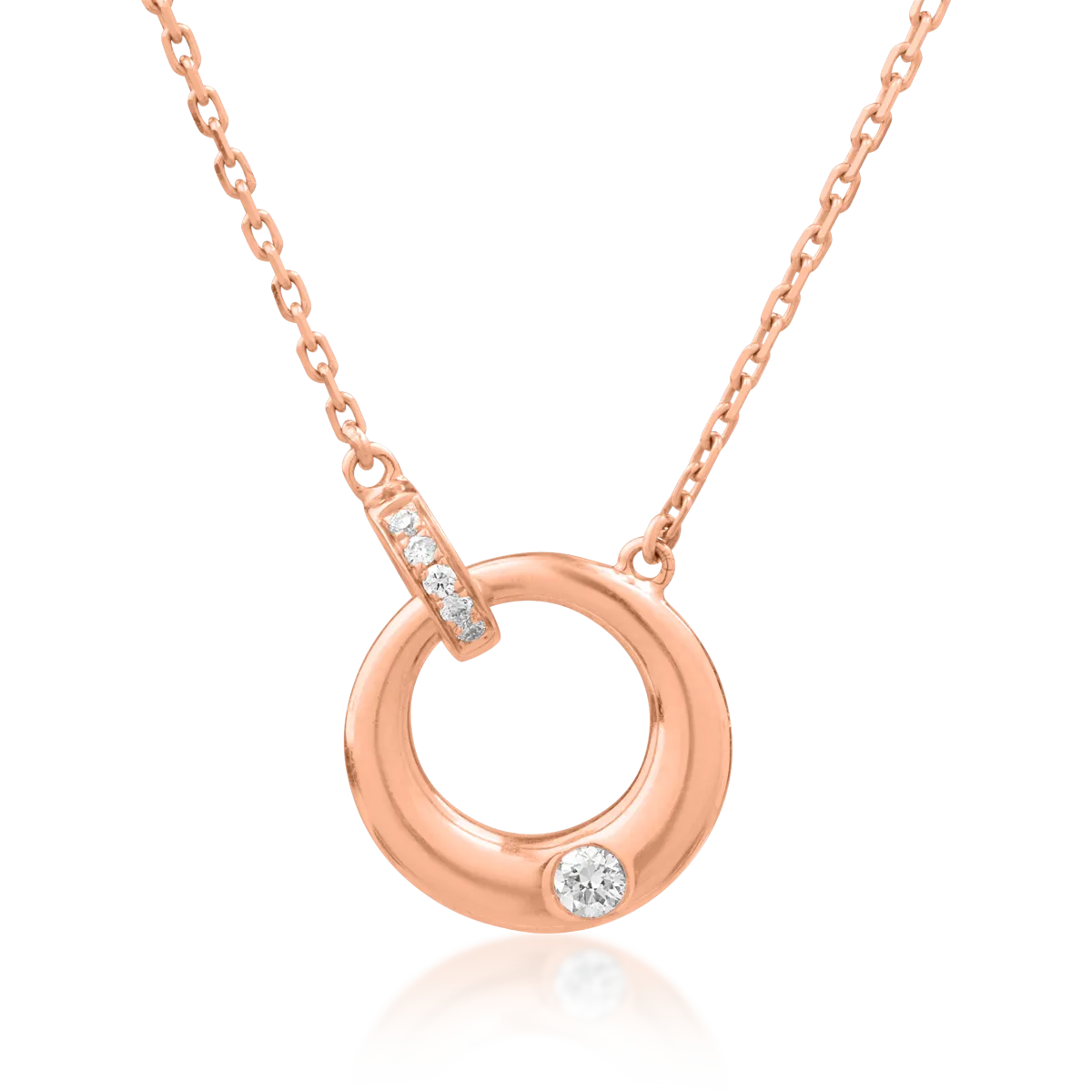 Lant cu pandantiv din aur roz cu diamante de 0.05ct