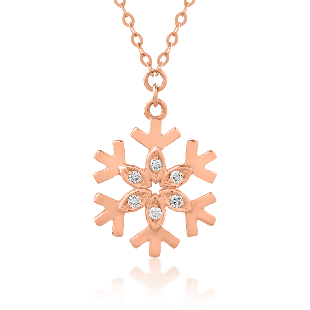 Lant cu pandantiv fulg de nea din aur roz cu diamante de 0.03ct