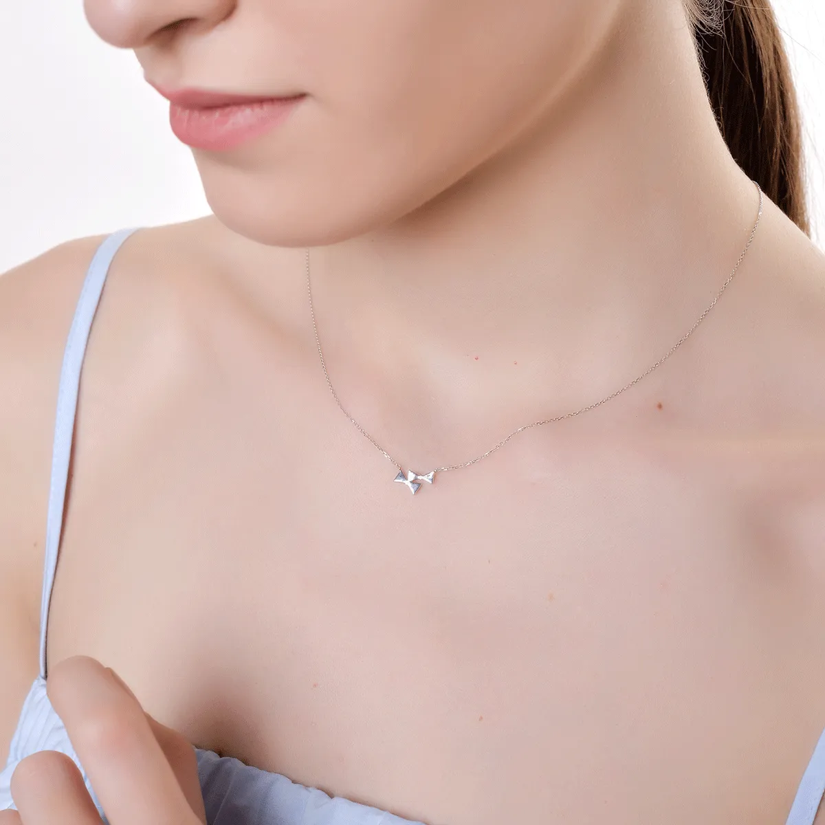 Colier cu fundite din aur alb de 18K cu diamante de 0.052ct