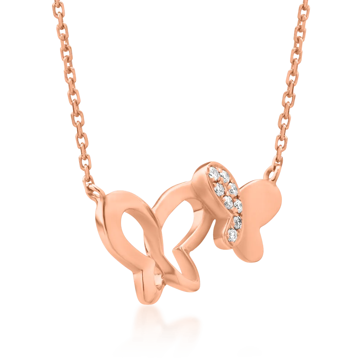 Lant cu pandantiv fluturi din aur roz de 18K cu diamante de 0.021ct