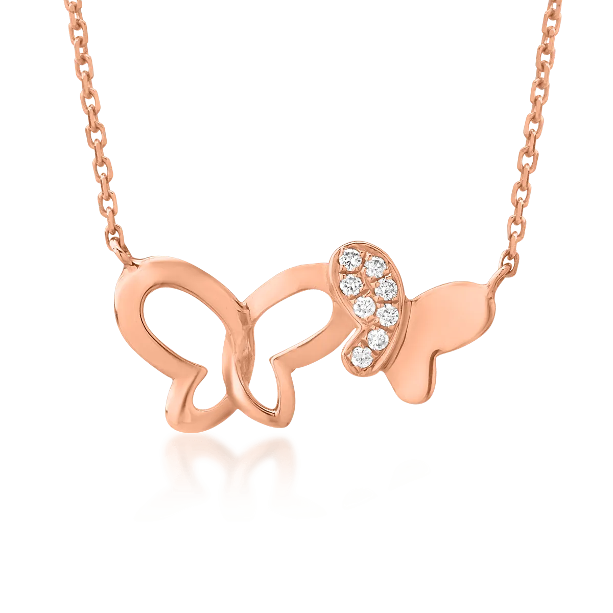 Lant cu pandantiv fluturi din aur roz cu diamante de 0.021ct