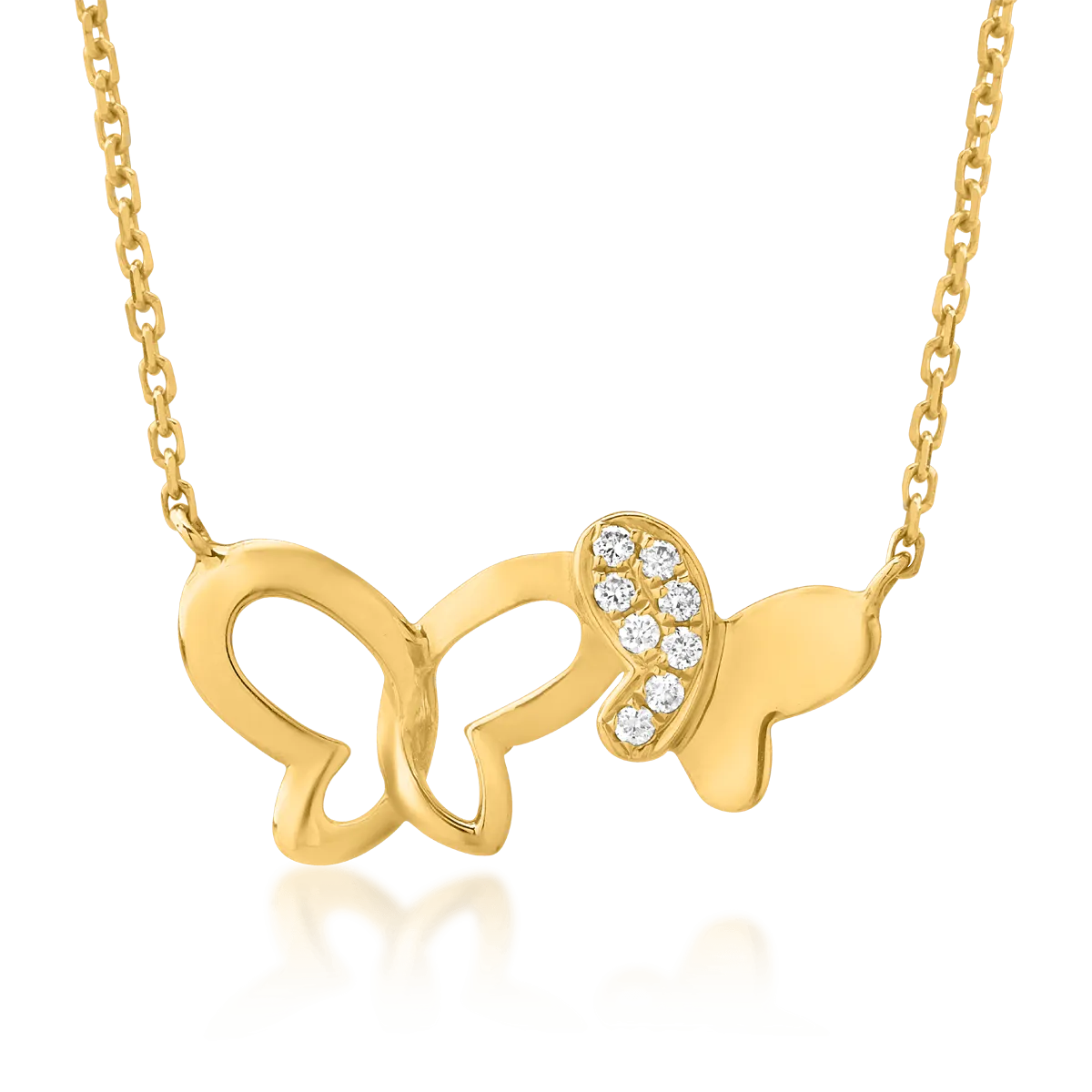 18K yellow gold butterflies pendant chain with 0.021ct diamonds