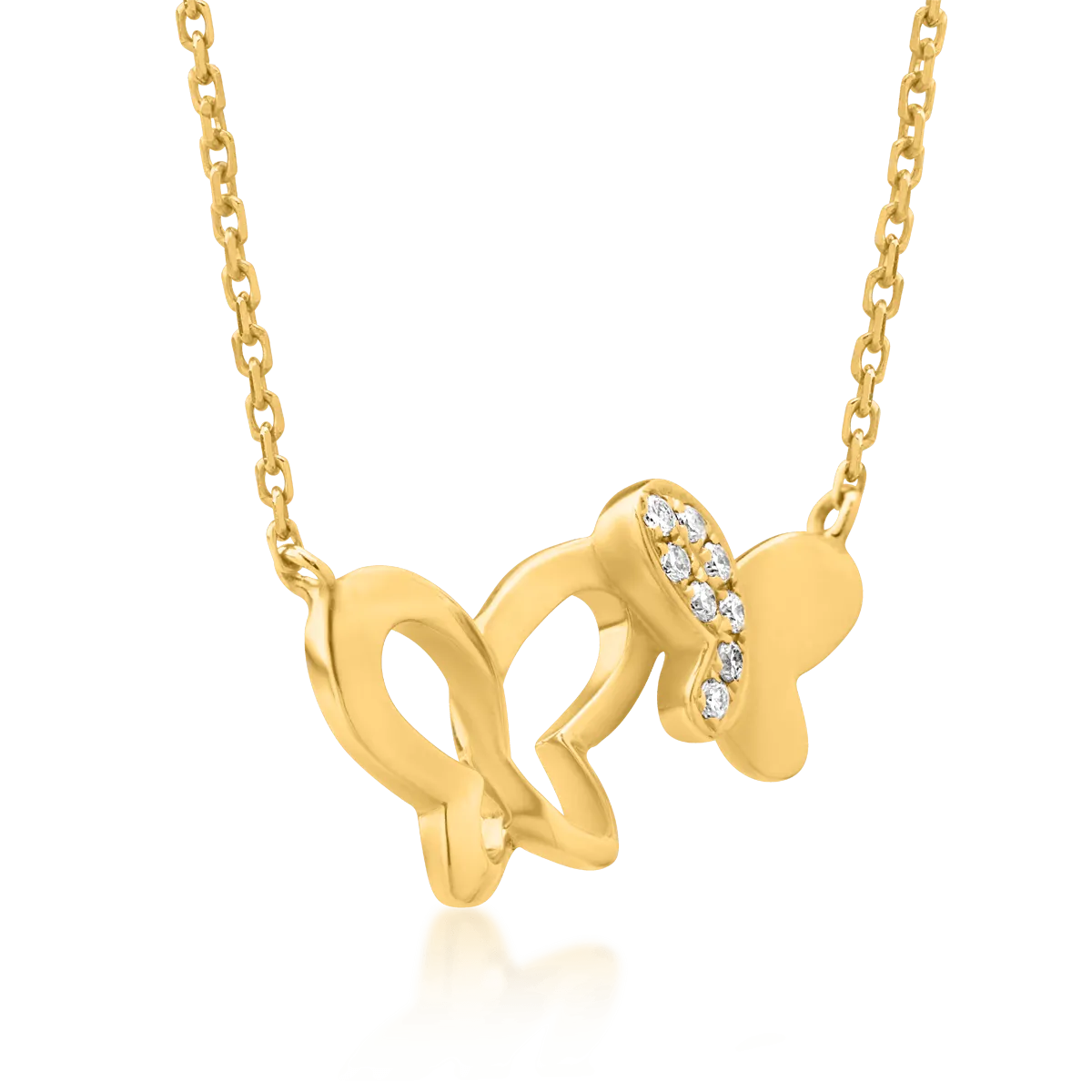 18K yellow gold butterflies pendant chain with 0.021ct diamonds