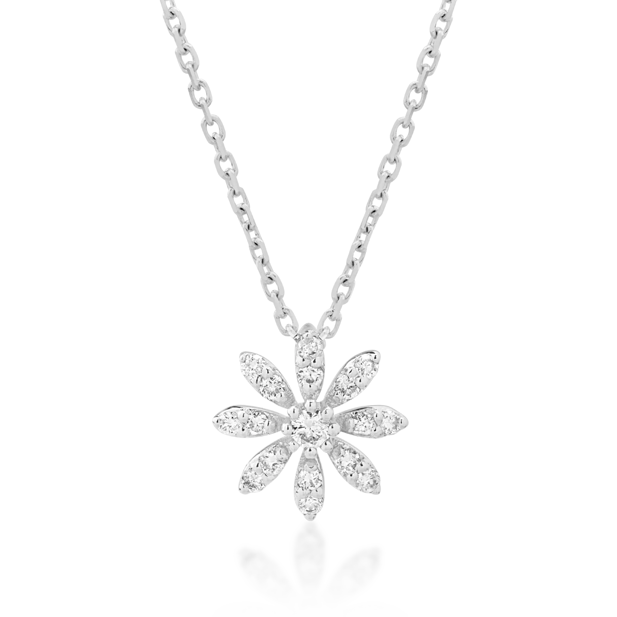 18k fehér arany virág medál nyaklánc gyémántokkal 0,071ct