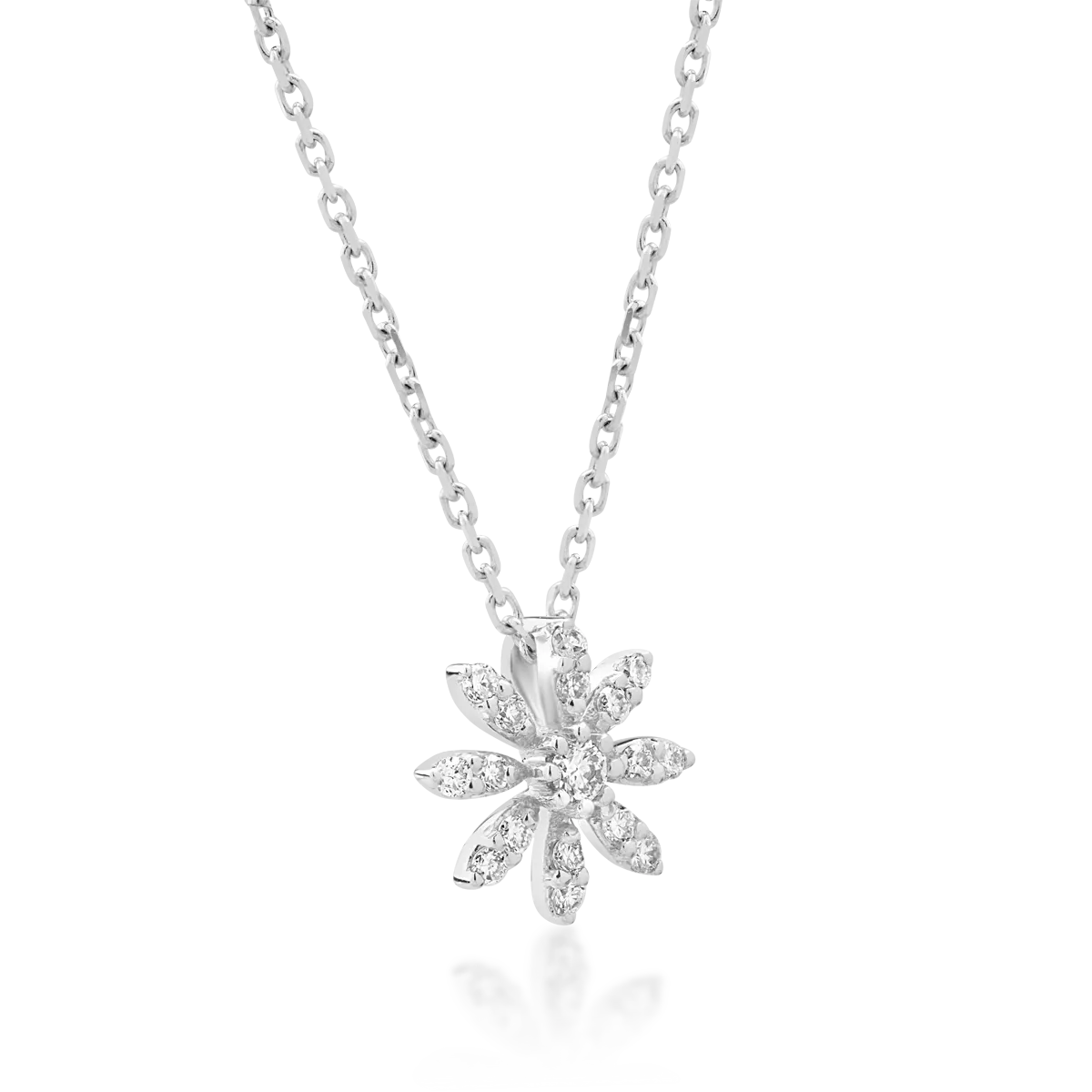 18k fehér arany virág medál nyaklánc gyémántokkal 0,071ct