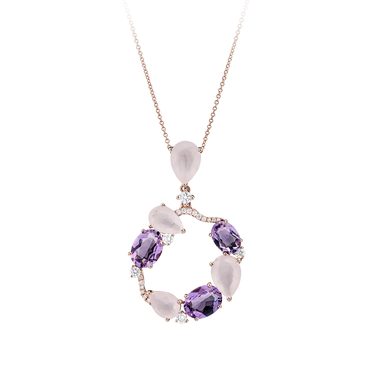 18K rose gold pendant necklace with 6.13ct precious and semiprecious stones