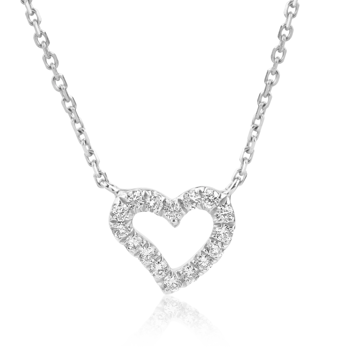 Lant cu pandantiv inima din aur alb de 18K cu diamante de 0.095ct