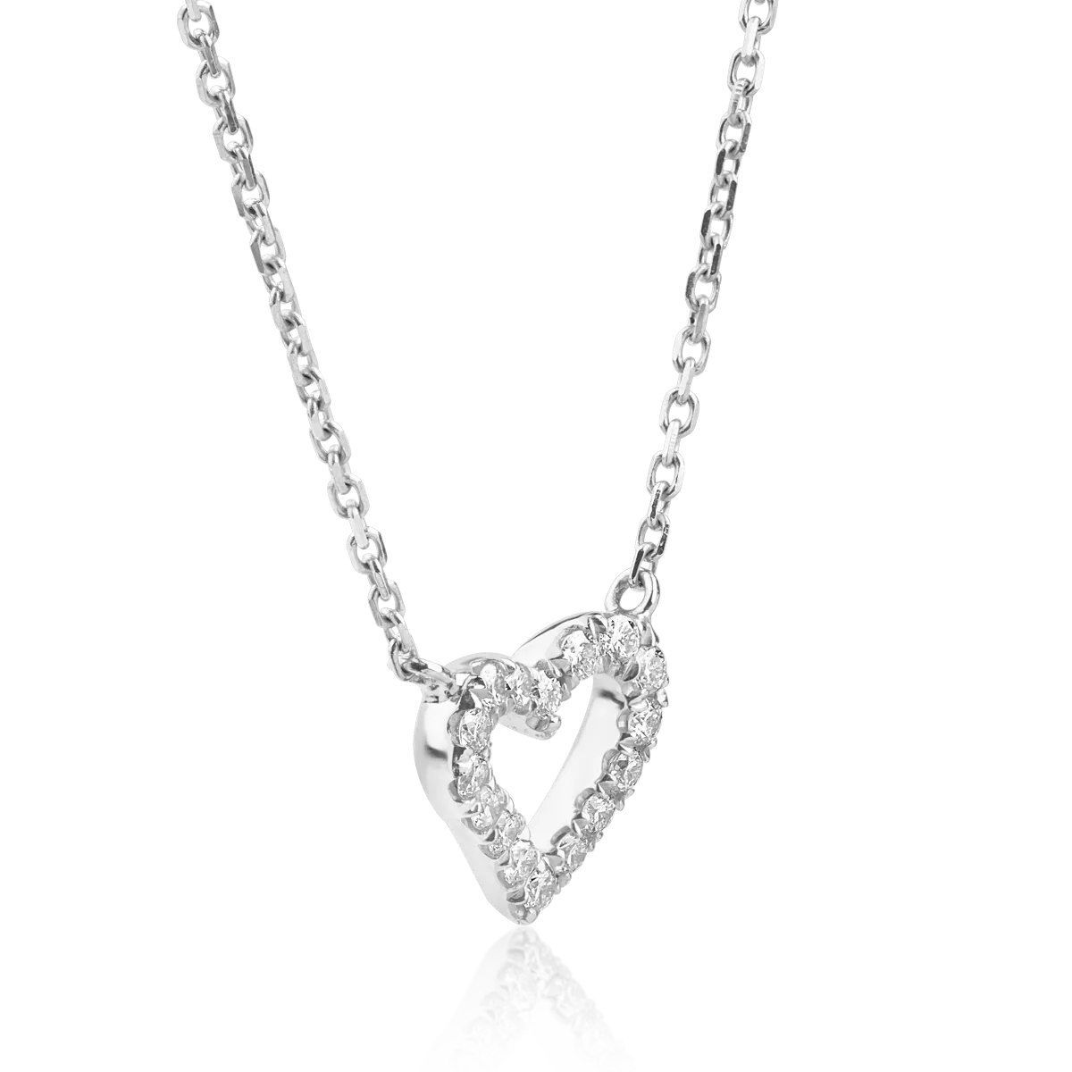 Lant cu pandantiv inima din aur alb de 18K cu diamante de 0.095ct