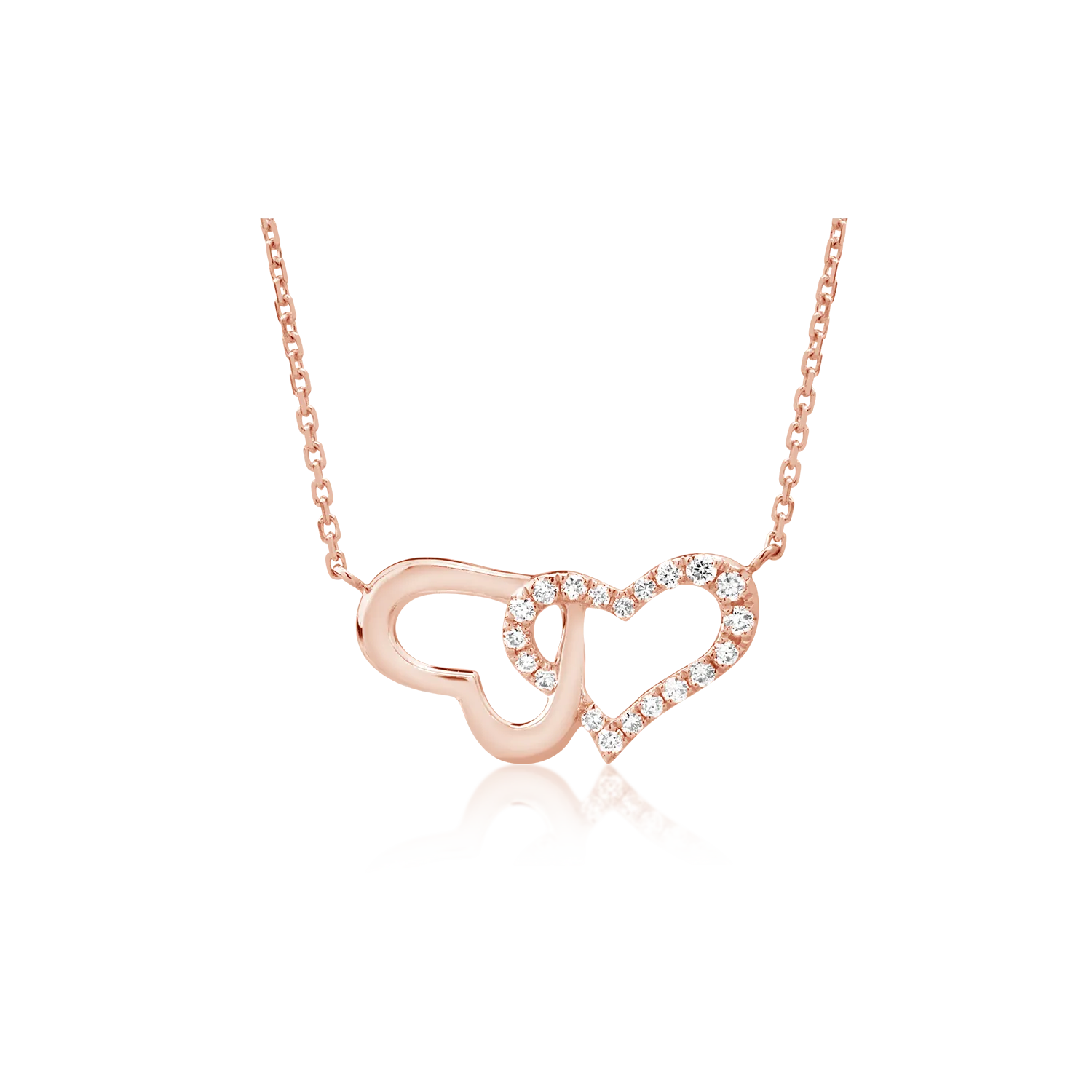 Lant cu pandantiv inimioare din aur roz cu diamante de 0.052ct