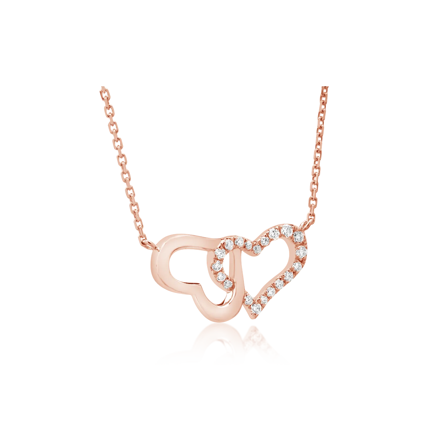 Lant cu pandantiv inimioare din aur roz de 18K cu diamante de 0.052ct