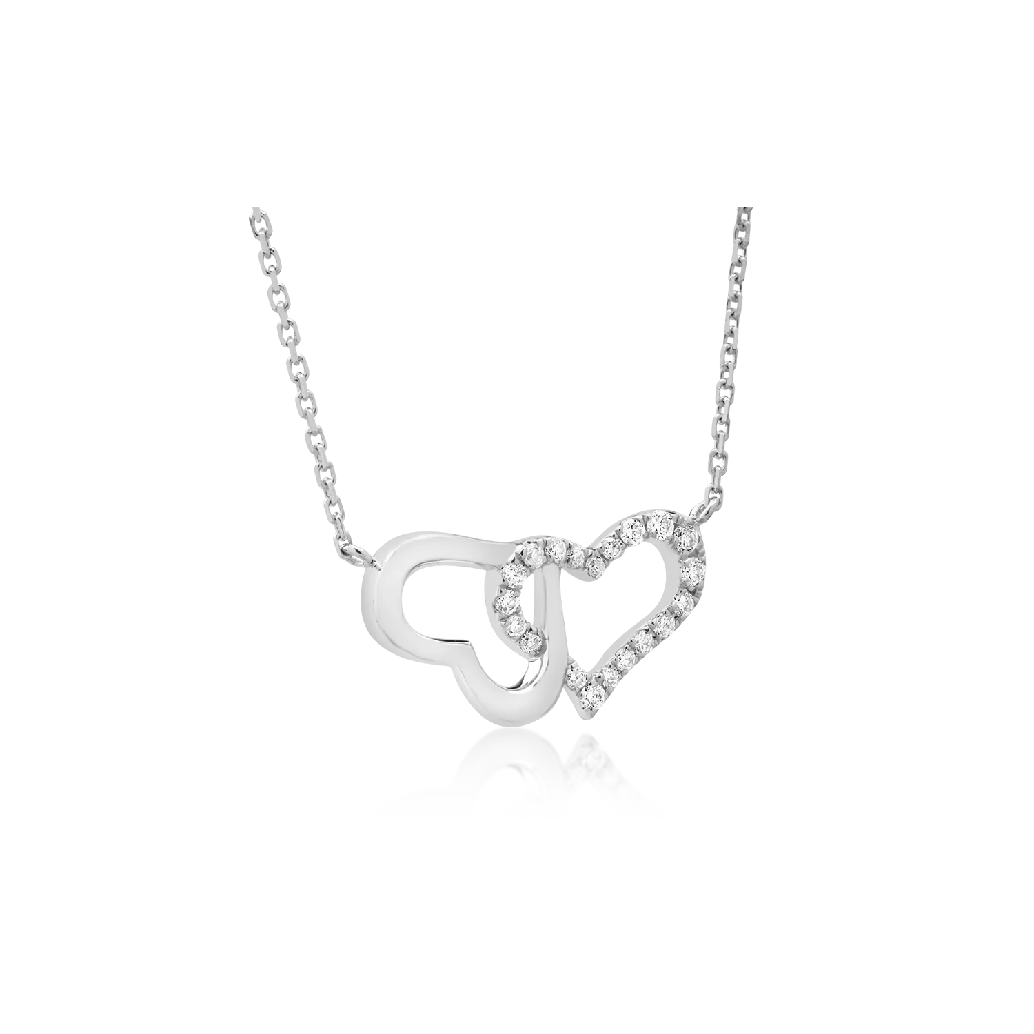 18K white gold hearts pendant chain with 0.053ct diamonds
