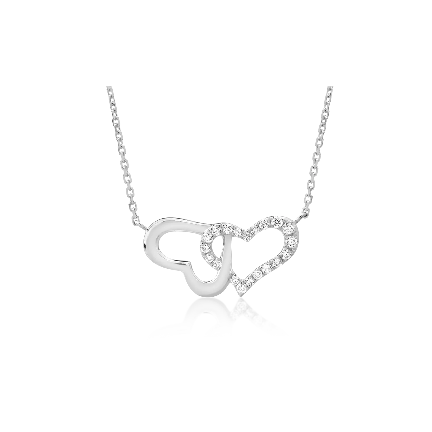 Lant cu pandantiv inimioare din aur alb cu diamante de 0.053ct