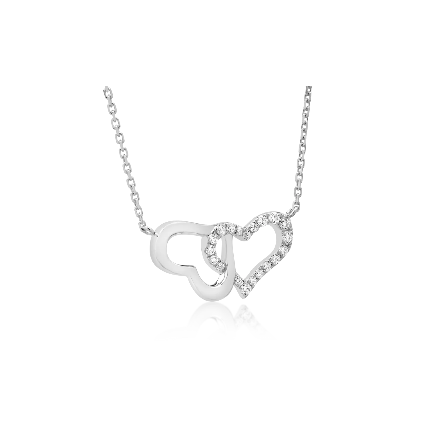 Lant cu pandantiv inimioare din aur alb de 18K cu diamante de 0.053ct