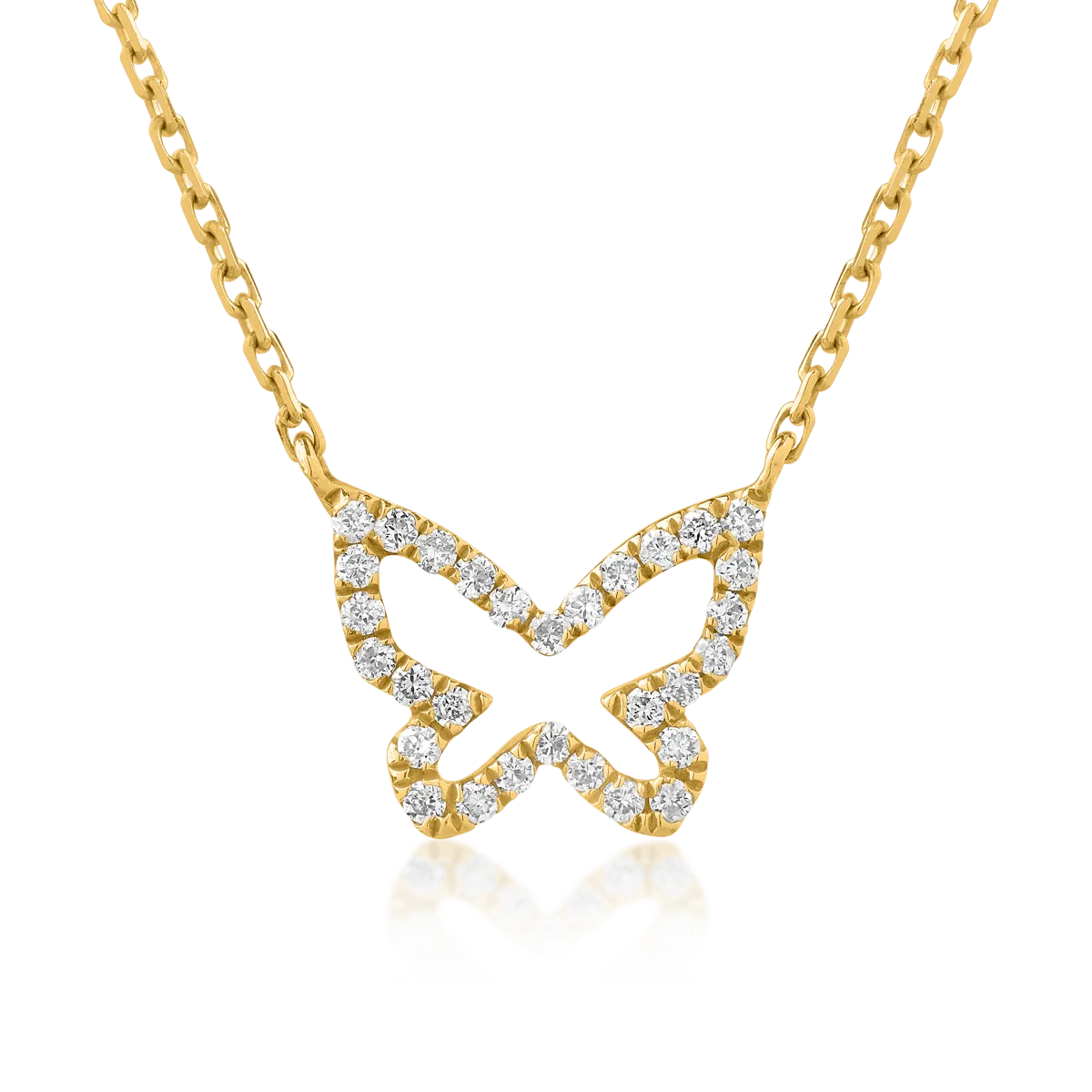 18K yellow gold butterfly pendant necklace with 0.061ct diamonds