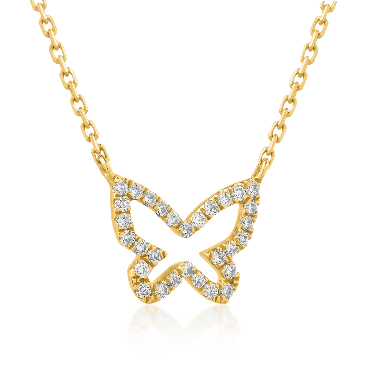 18K yellow gold butterfly pendant necklace with 0.061ct diamonds