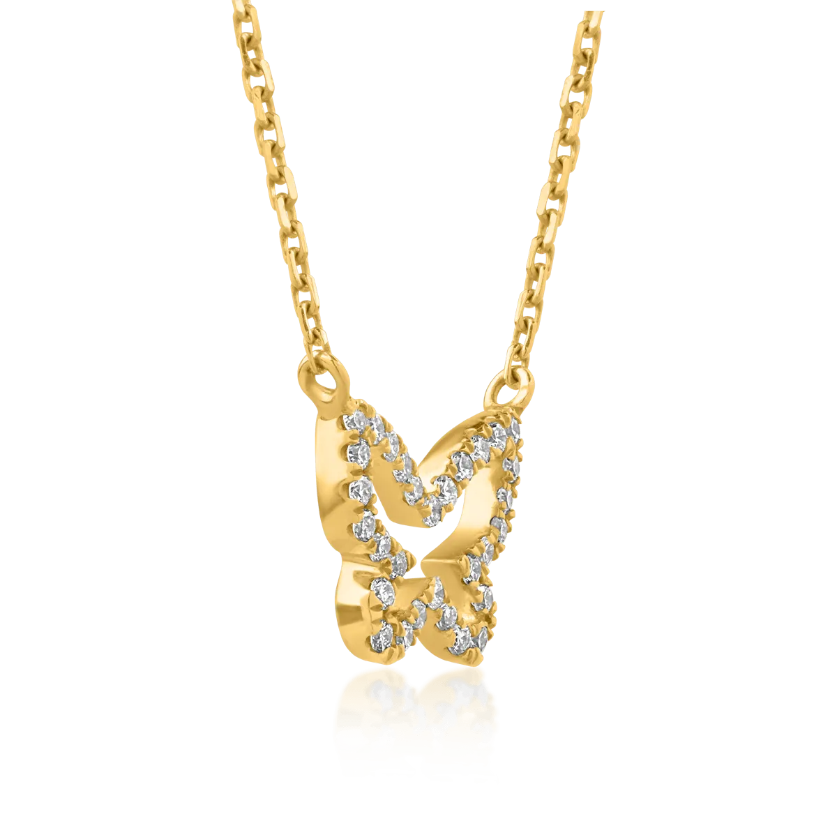 18K yellow gold butterfly pendant necklace with 0.061ct diamonds