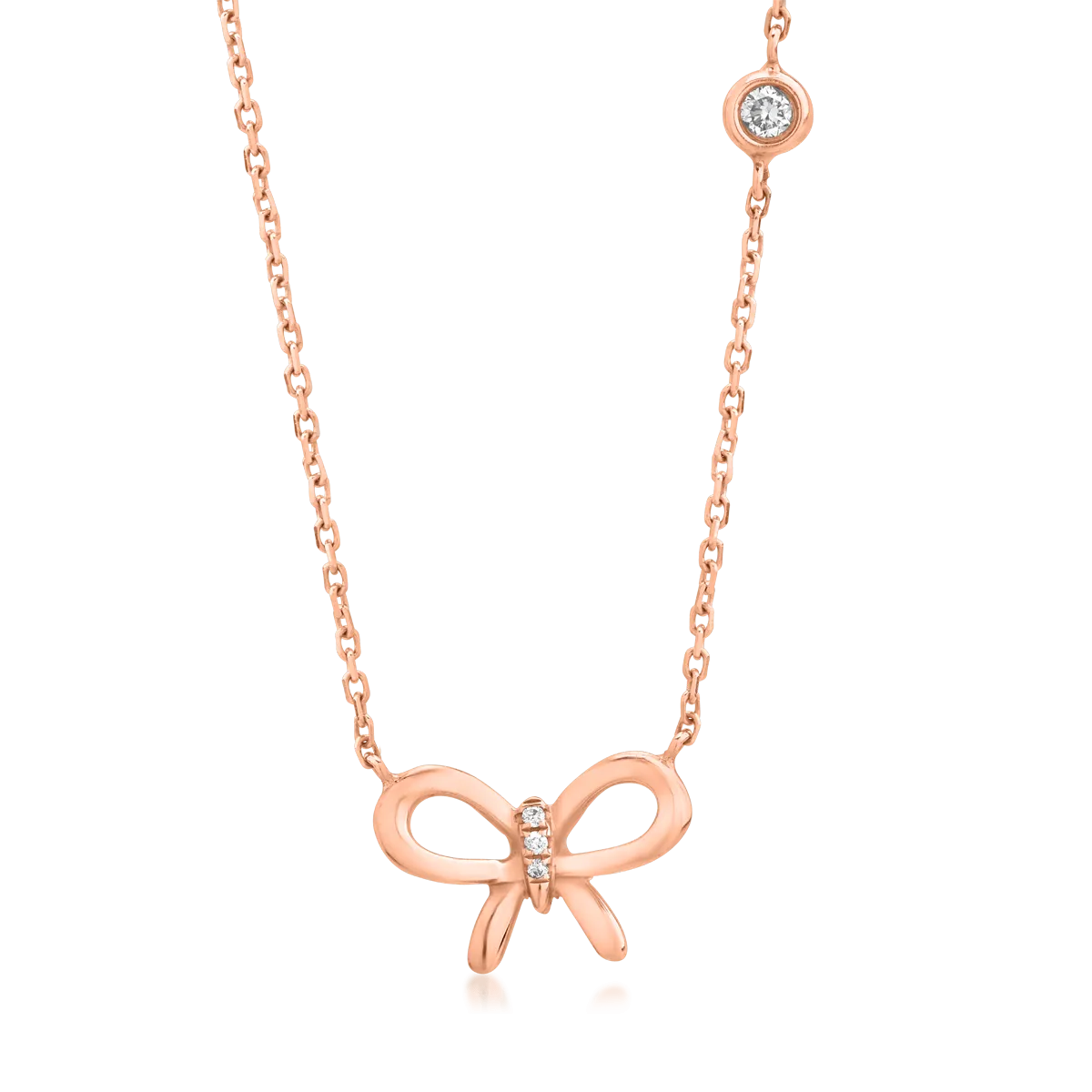 18K rose gold knot pendant chain with 0.026ct diamond and 0.009ct diamonds