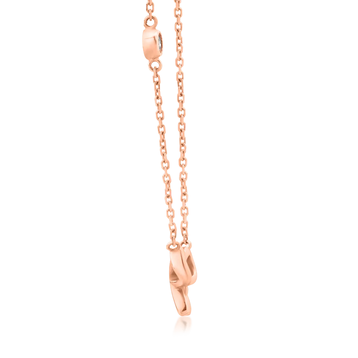 18K rose gold knot pendant chain with 0.026ct diamond and 0.009ct diamonds