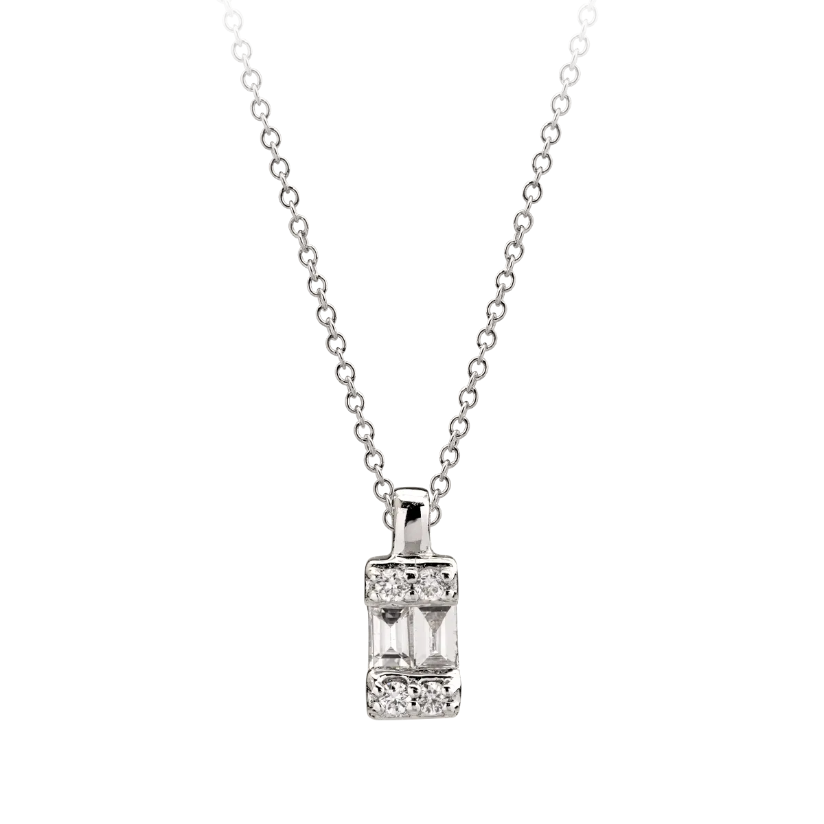Lant cu pandantiv din aur alb de 18K cu diamante de 0.083ct