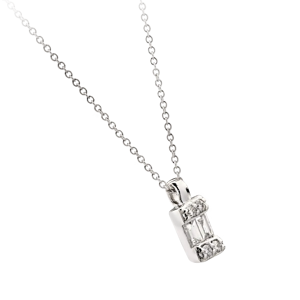 Lant cu pandantiv din aur alb de 18K cu diamante de 0.083ct