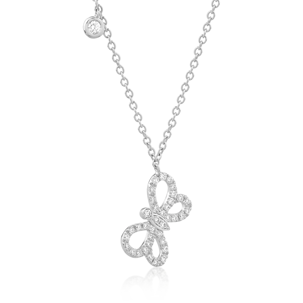 18K white gold butterfly pendant chain with 0.25ct diamonds