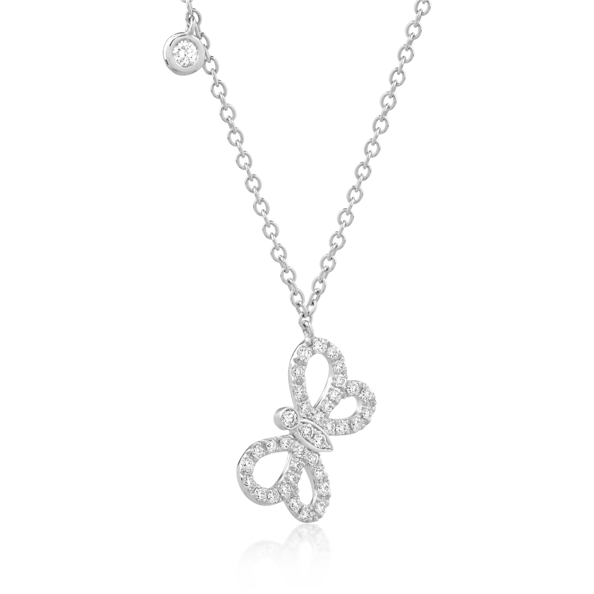 Lant cu pandantiv fluture din aur alb de 18K cu diamante de 0.25ct