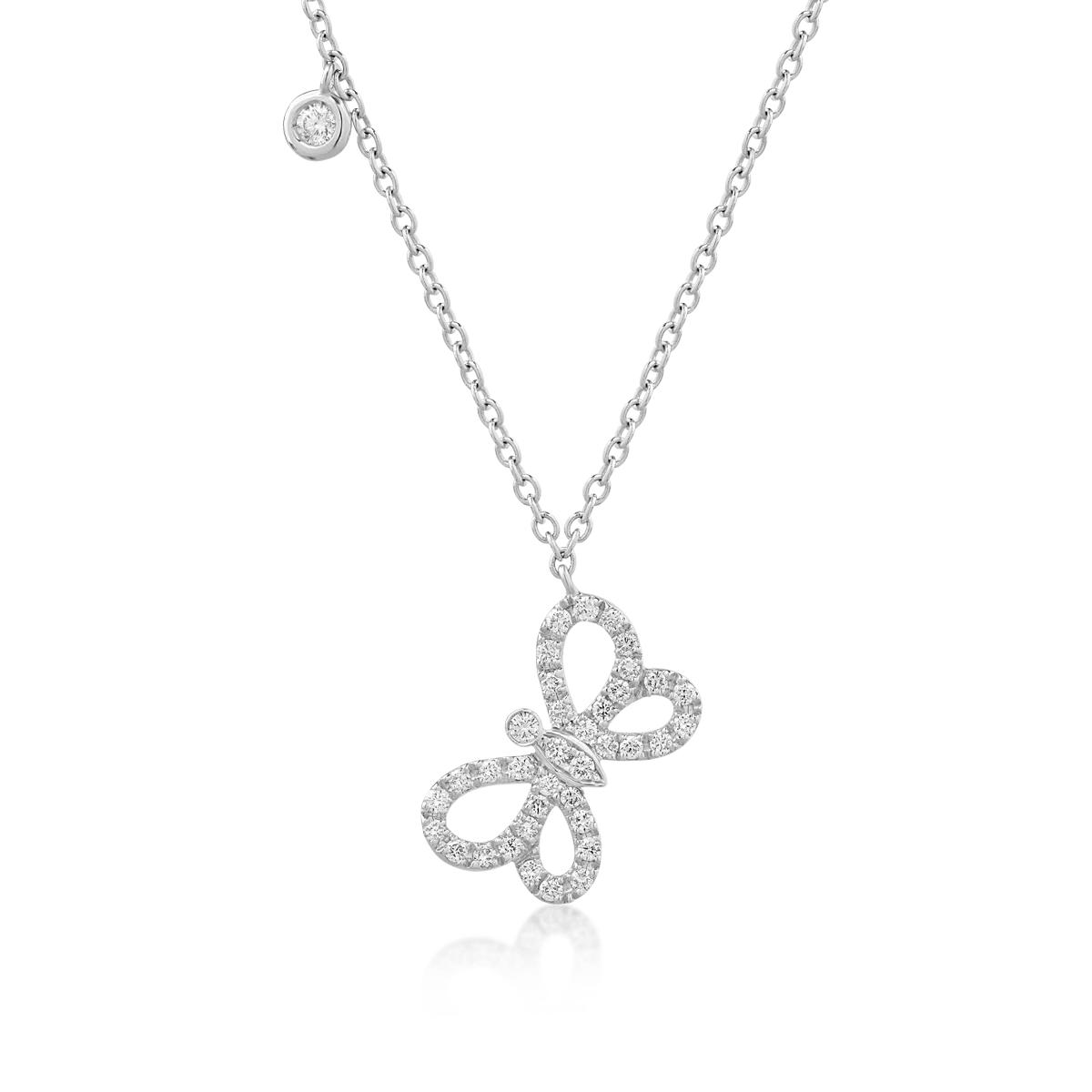 Lant cu pandantiv fluture din aur alb cu diamante de 0.25ct