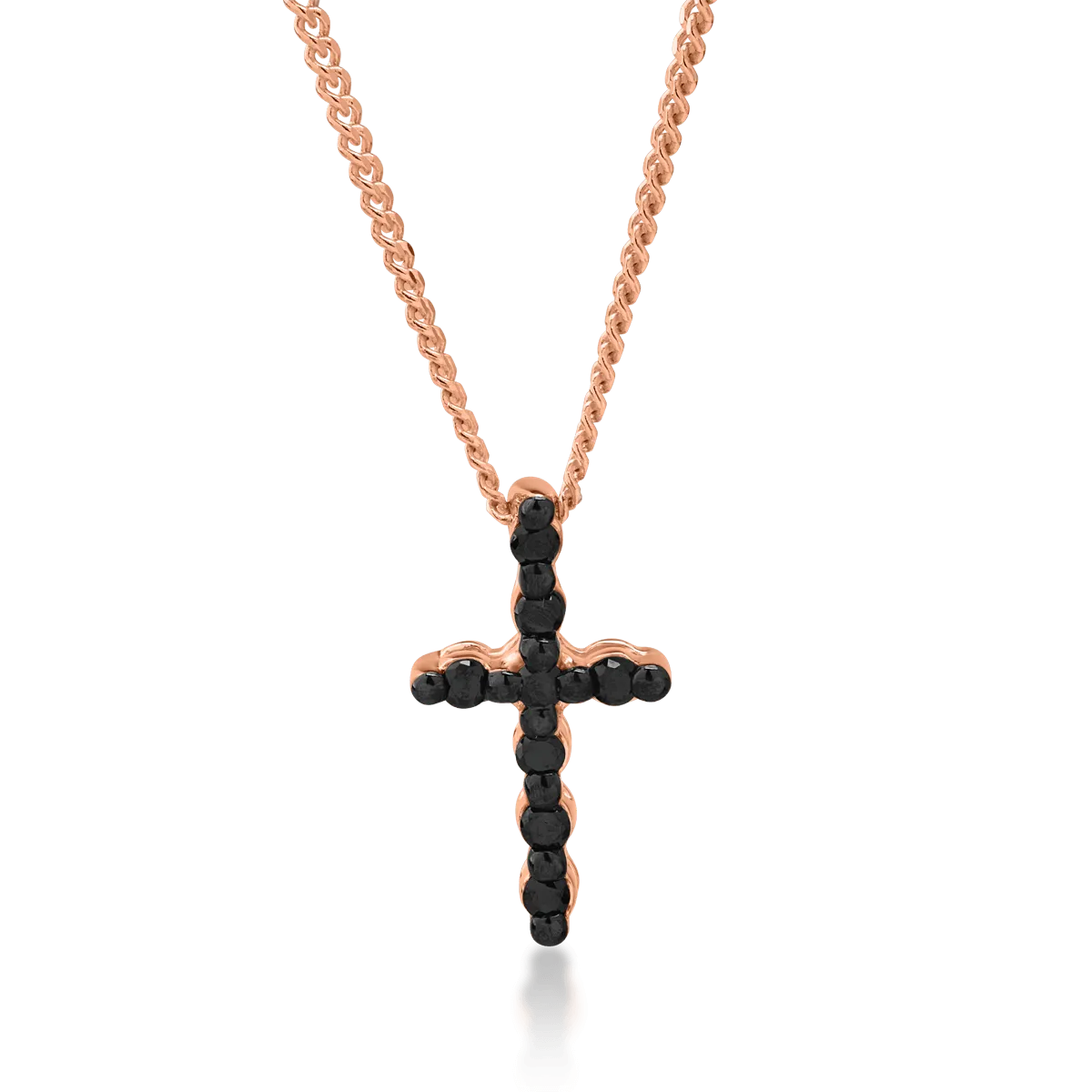 18K rose gold cross pendant necklace with 0.06ct black diamonds