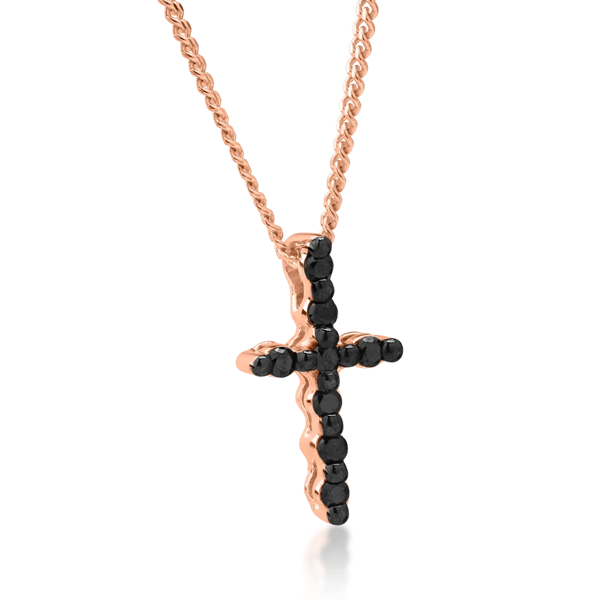 18K rose gold cross pendant necklace with 0.06ct black diamonds