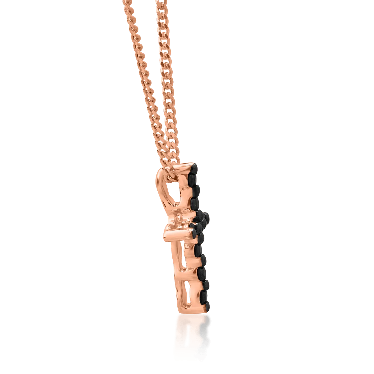 18K rose gold cross pendant necklace with 0.06ct black diamonds