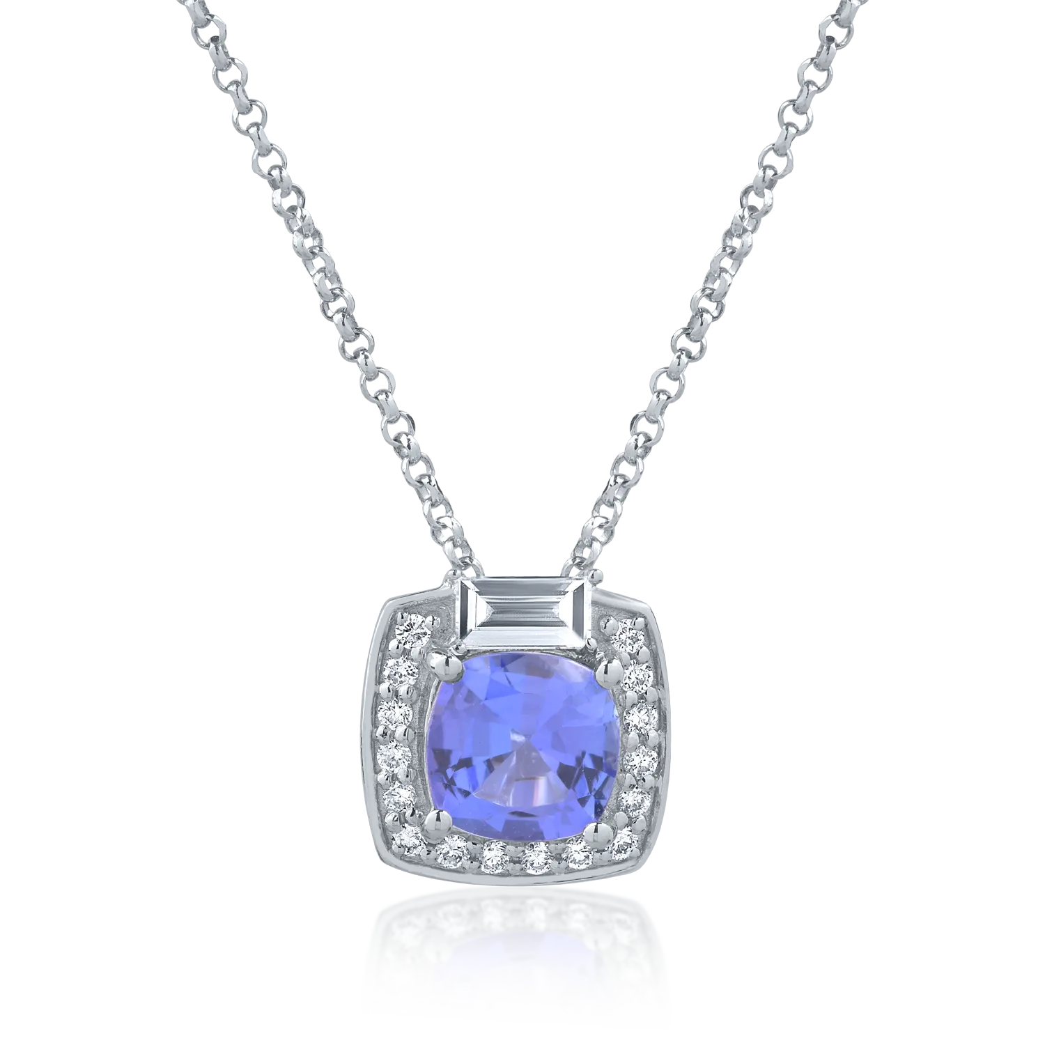 Teilor Lant cu pandantiv din aur alb cu tanzanit cushion de 0.936ct si diamante de 0.178ct