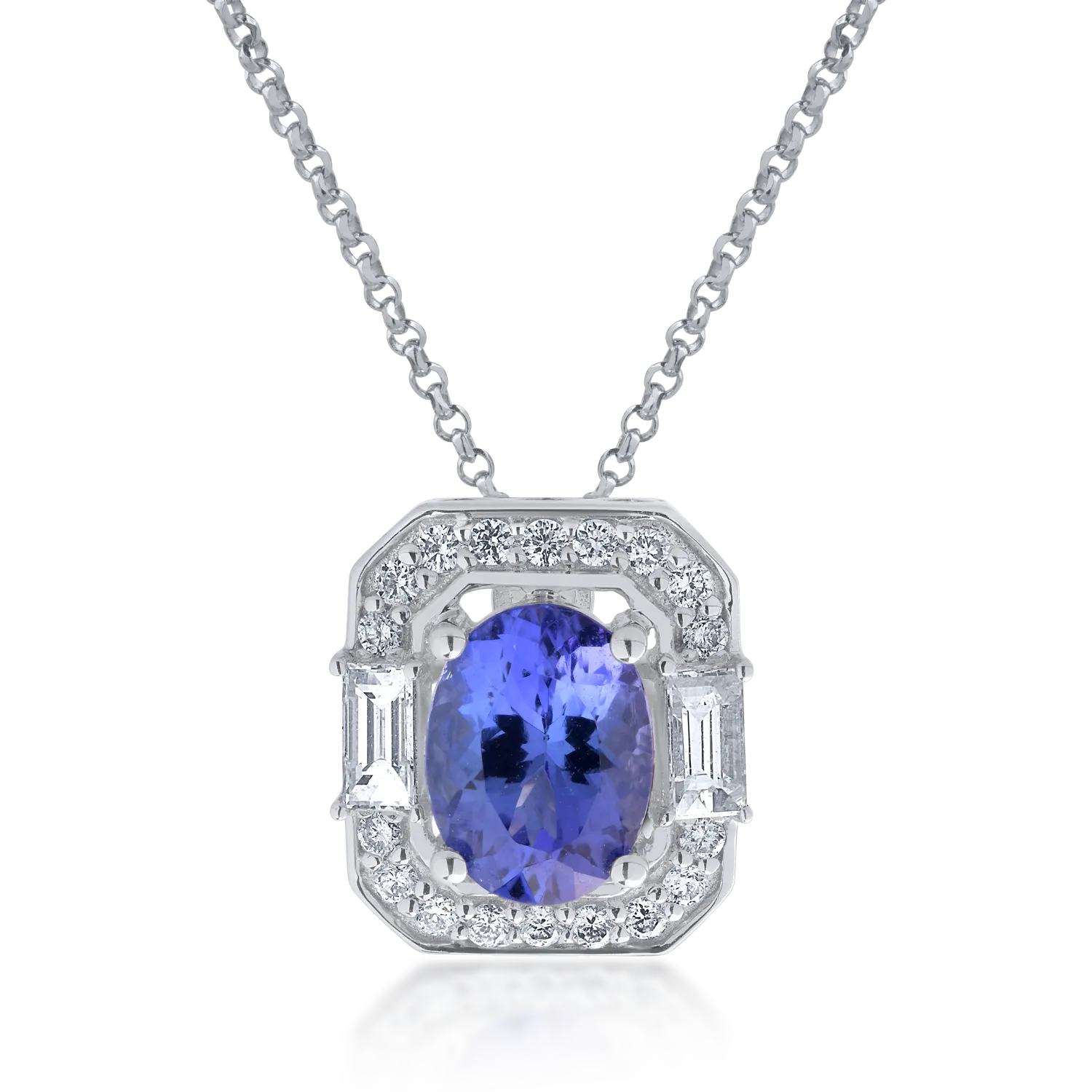 18K white gold pendant necklace with 1.77 ct tanzanite and 0.334 ct diamonds
