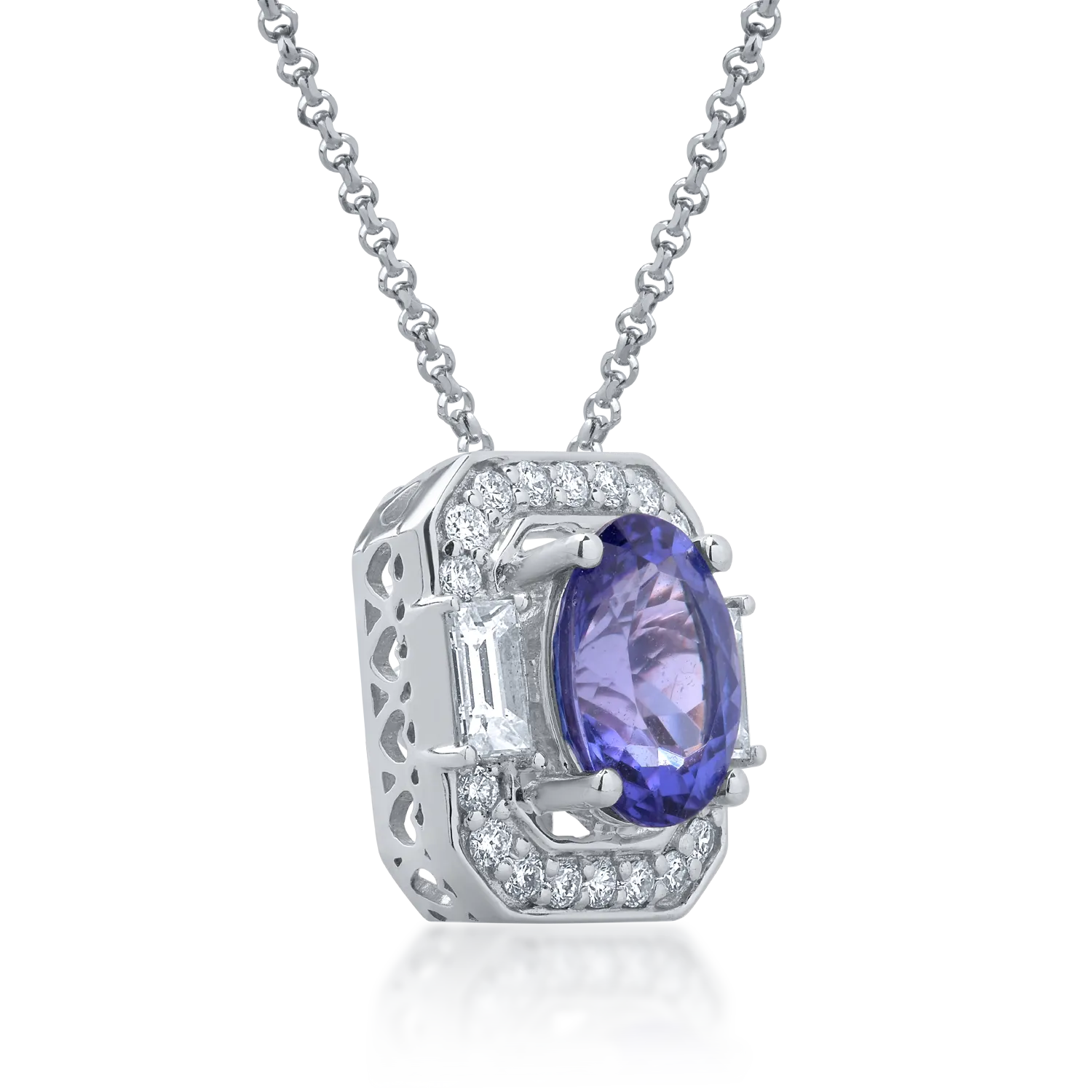 18K white gold pendant necklace with 1.77 ct tanzanite and 0.334 ct diamonds