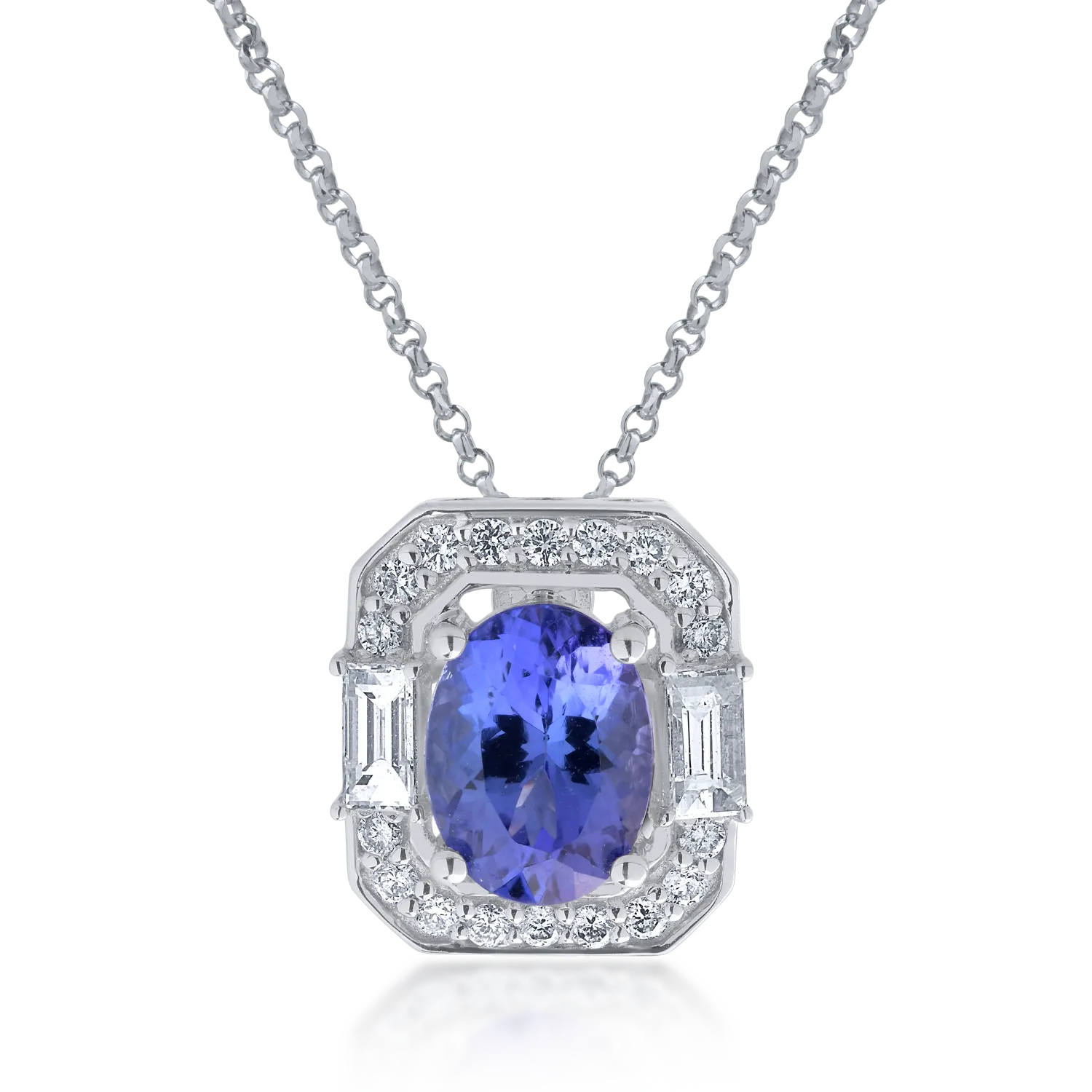 Teilor Lant cu pandantiv din aur alb cu tanzanit de 1.77ct si diamante de 0.334ct