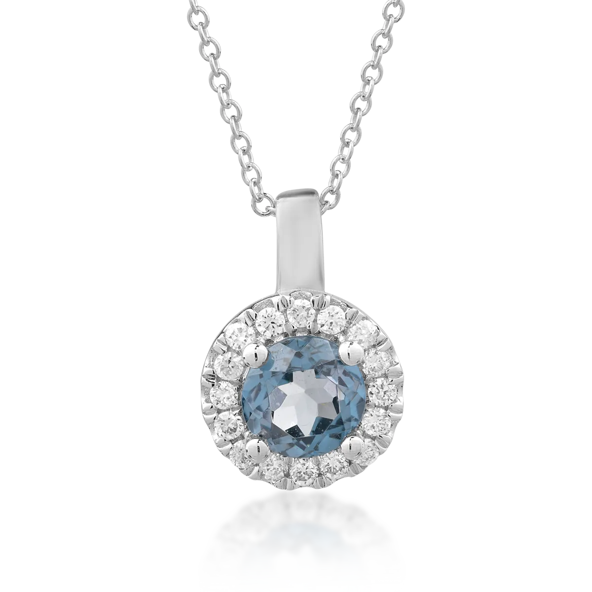 Lant cu pandantiv din aur alb de 18K cu topaz london blue de 0.6ct si diamante de 0.112ct