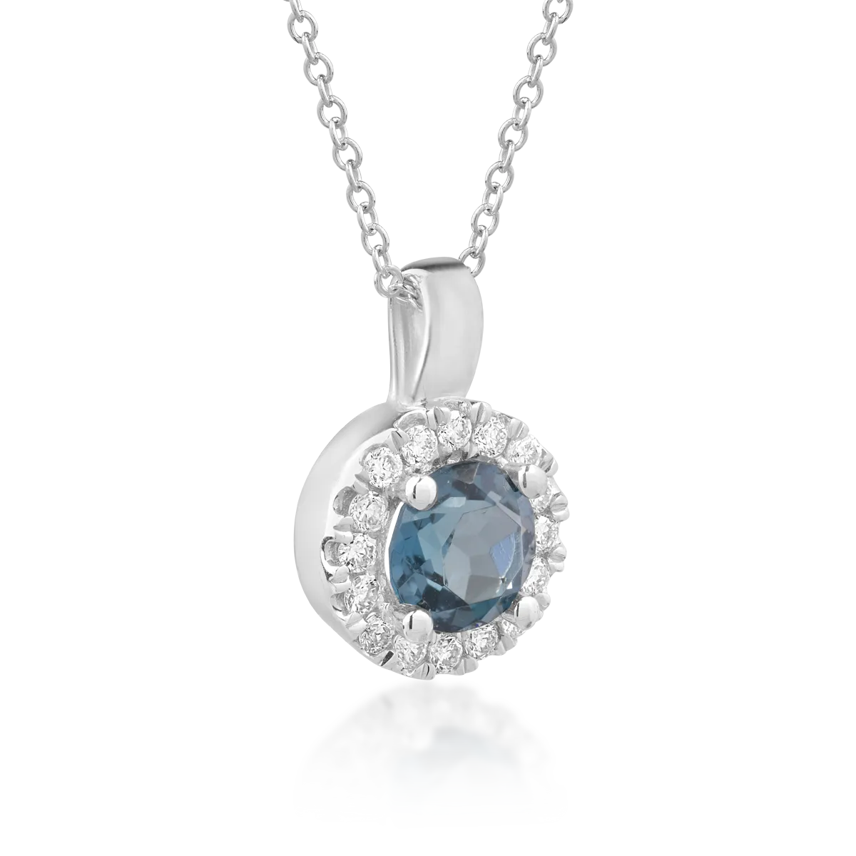 Lant cu pandantiv din aur alb de 18K cu topaz london blue de 0.6ct si diamante de 0.112ct