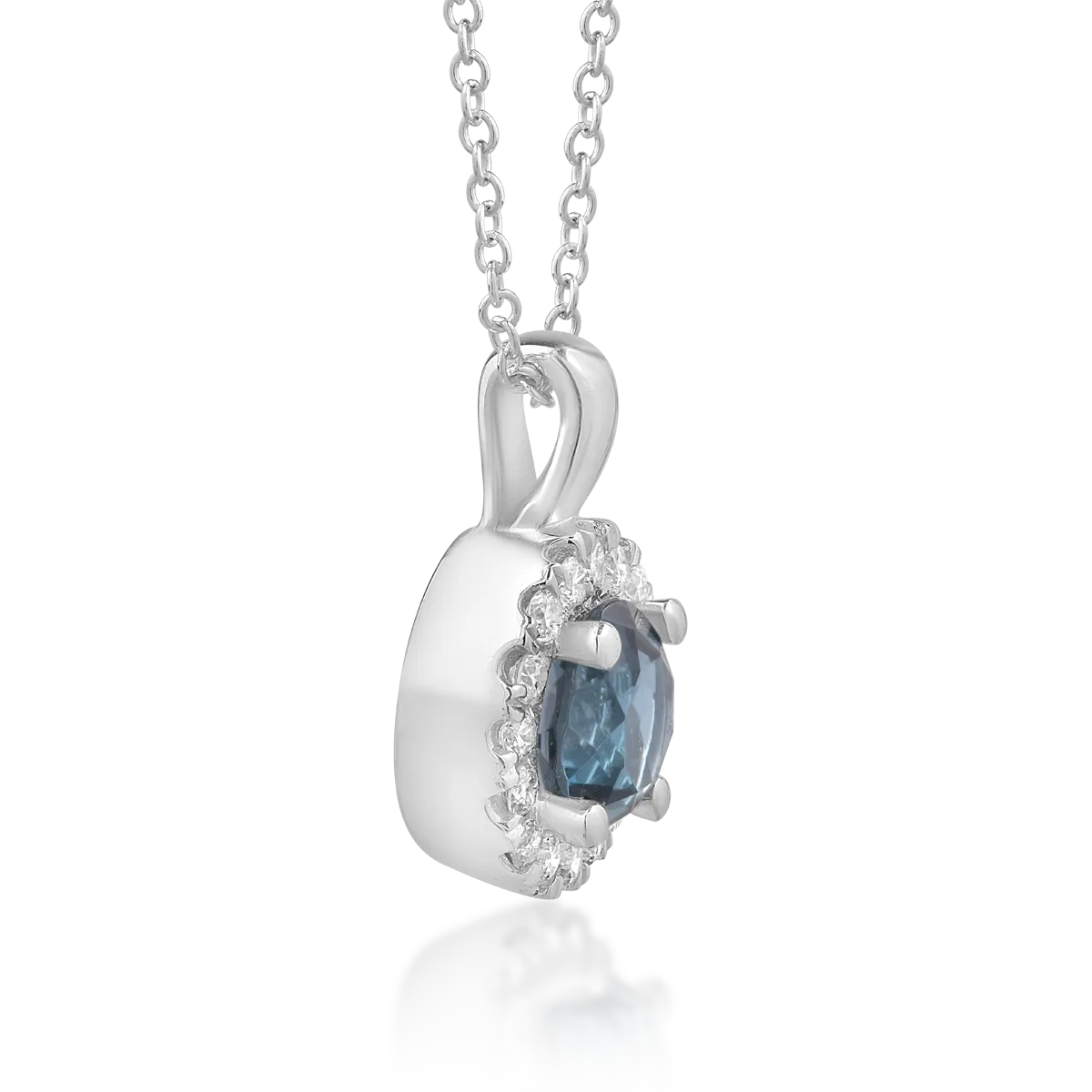 Lant cu pandantiv din aur alb de 18K cu topaz london blue de 0.6ct si diamante de 0.112ct